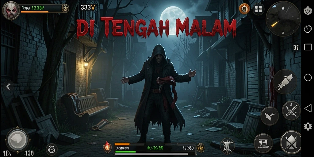 Tampilan gameplay menyeramkan di 333V dengan suasana gelap.