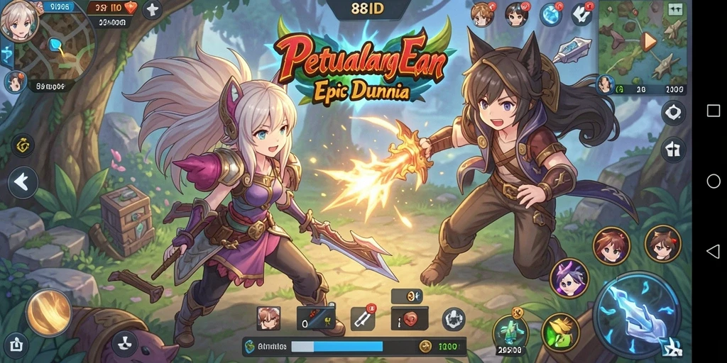 Tampilan gameplay dari 88ID yang penuh warna dan karakter anime yang menarik.