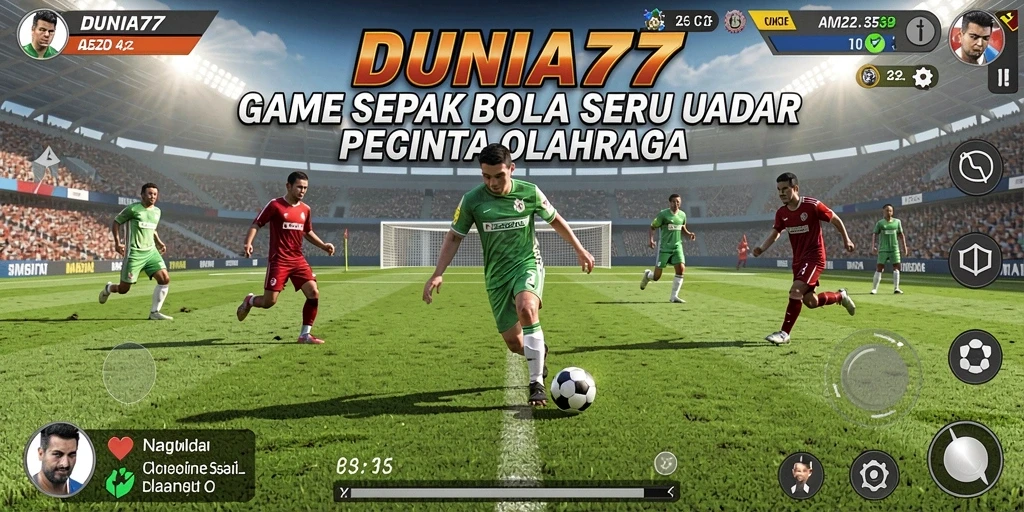 Tampilan aksi di lapangan dalam game sepak bola DUNIA77.