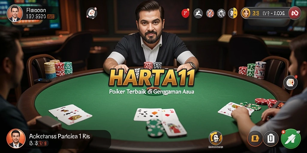 Screenshot utama HARTA11 menampilkan serunya permainan Poker dengan pemain aktif.