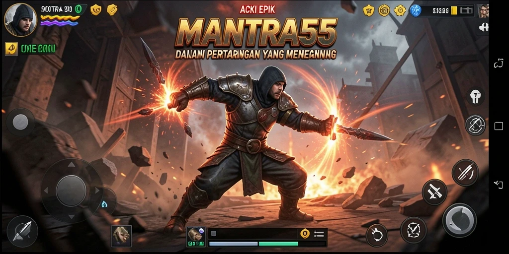 Tampilan aksi seru dalam game MANTRA55 yang menegangkan.