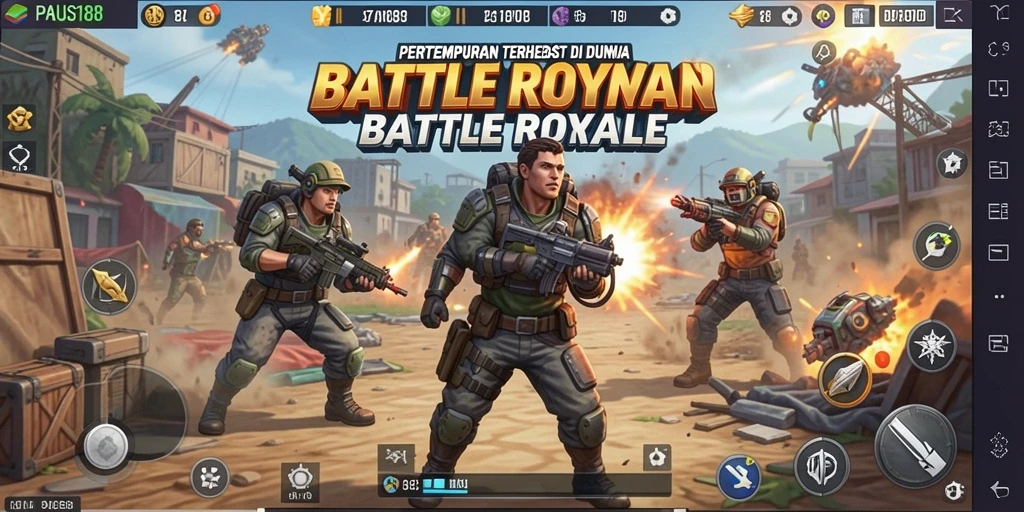 Gameplay intens di <strong>PAUS188</strong> saat bertempur di arena Battle Royale.