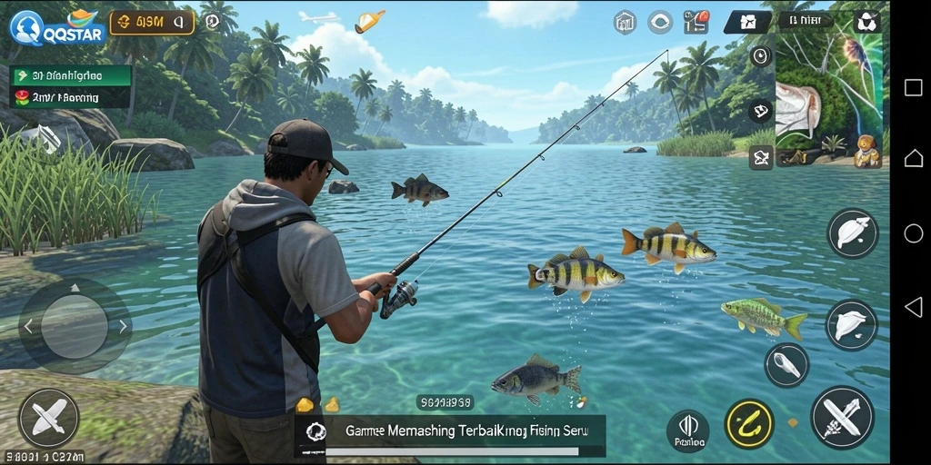 Tampilan gameplay memancing yang seru dan realistis di QQSTAR.