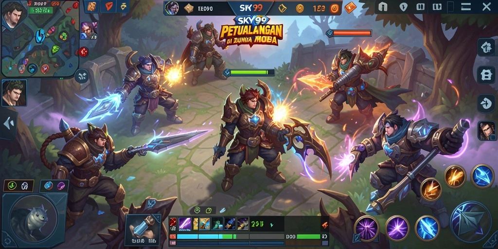 Tangkapan layar gameplay <strong>SKY99</strong> menunjukkan aksi seru di medan perang MOBA.