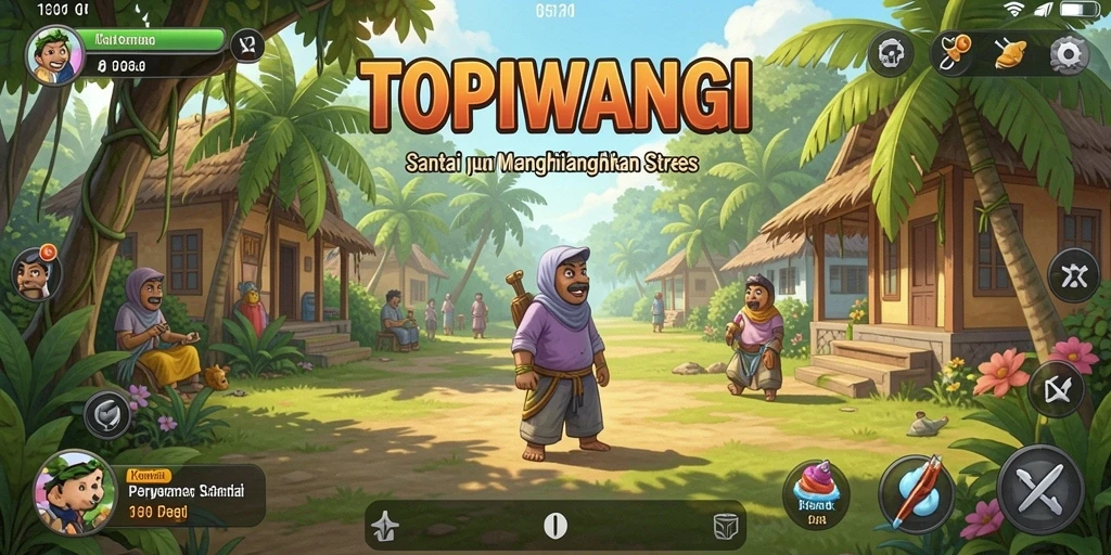 Screenshot dari gameplay TOPIWANGI yang menampilkan keseruan santai.